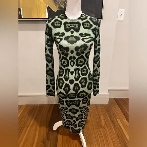 Givenchy green silk blend leopard dress size US4 - Picture 3 of 12